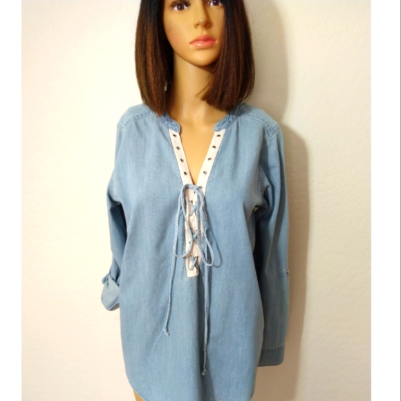 Express Tops - EXPRESS LACE UP DENIM SHIRT
